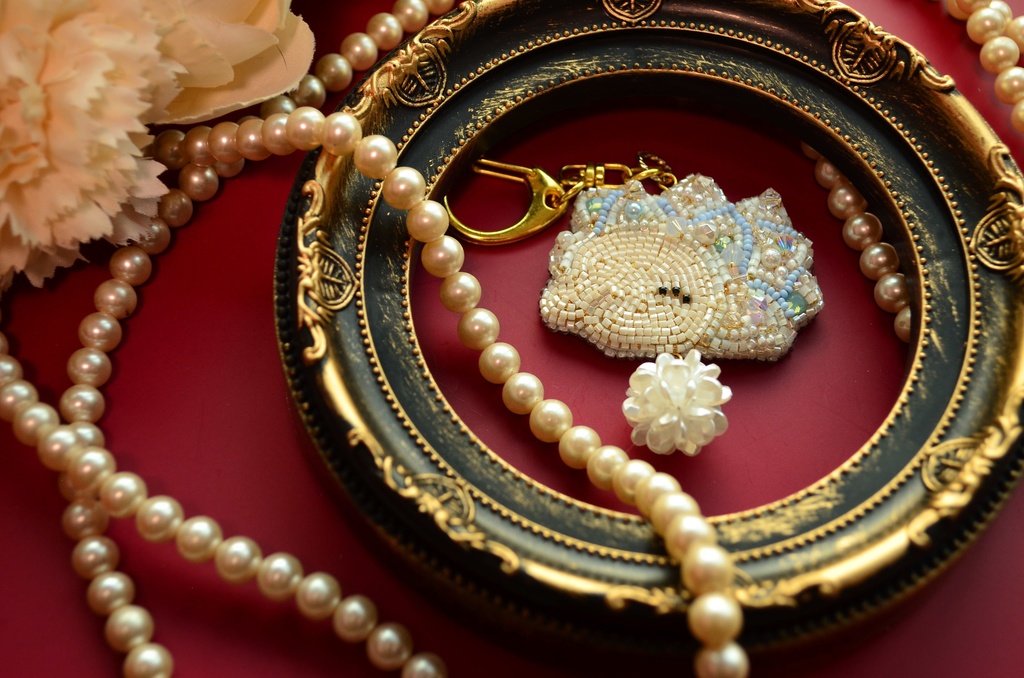 【キーホルダー】ゆきはみちゃん【ビーズ刺繍】