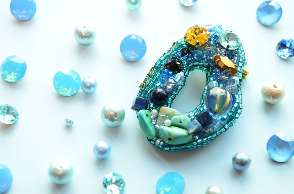 【ブローチ】海の底【ビーズ刺繍】