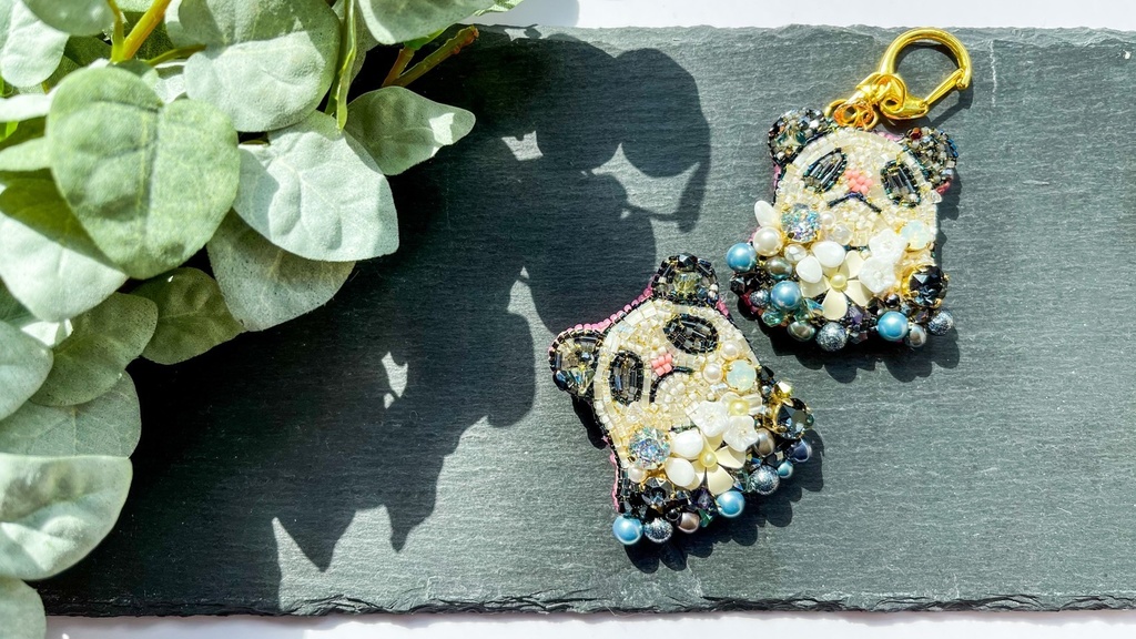 【ビーズ刺繍】花パンダ