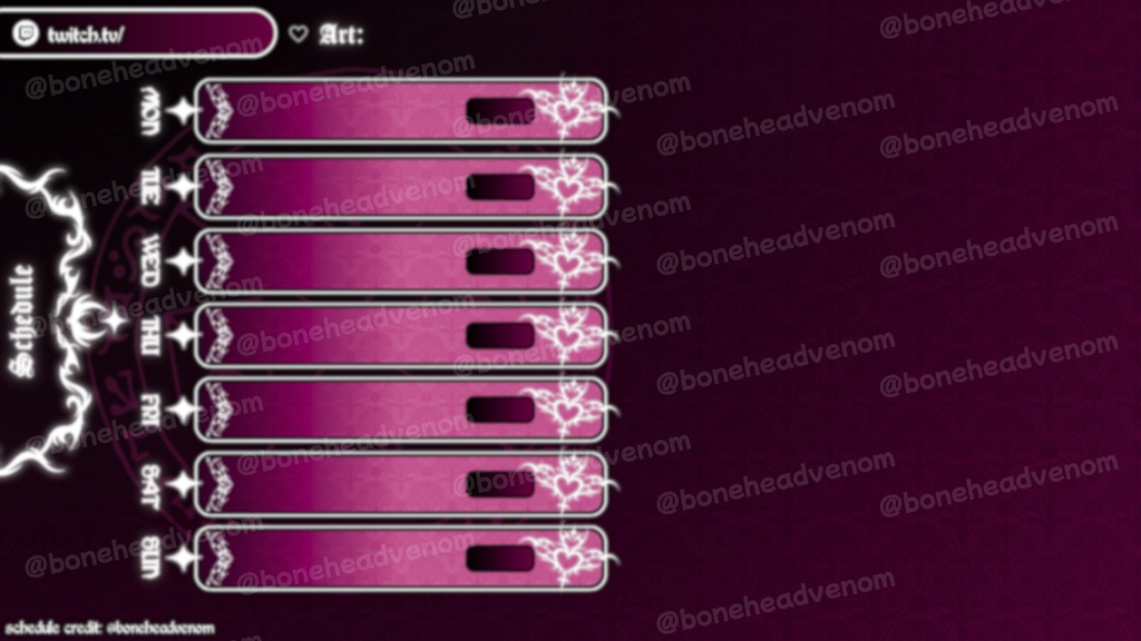 【VTuber素材】⬩ SIMPLIFIED Cybergoth Succubus Streaming Schedule|Canva Template | 5 Colors 【VTuber配信予定】