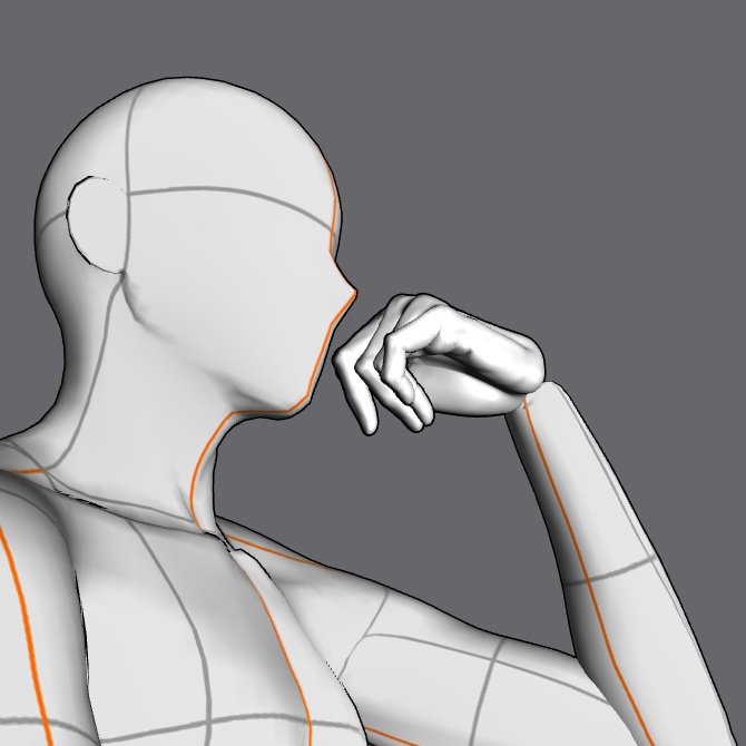 ぷにっとゴリッとリアルな肉感の手 顎にあてる手