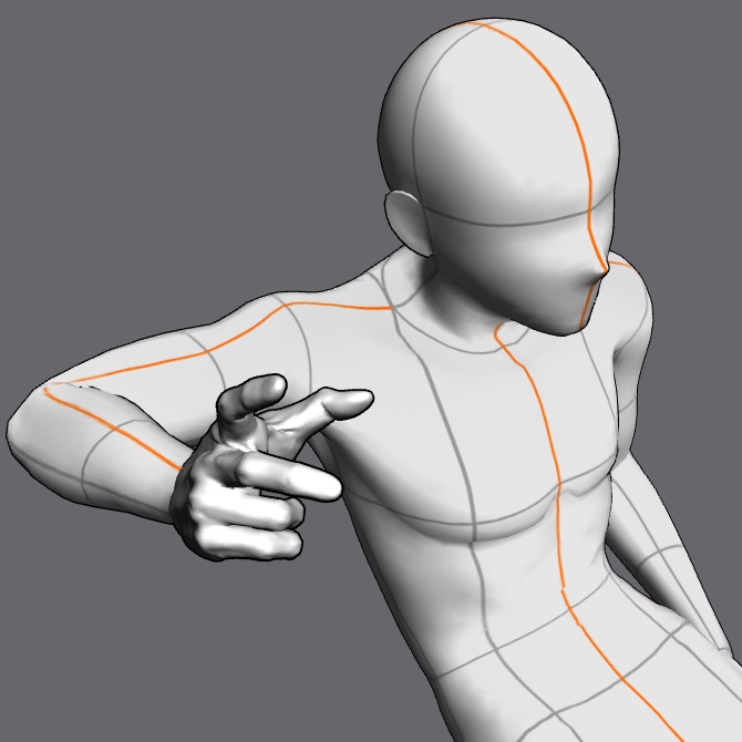 ぷにっとゴリッとリアルな肉感の手 腰に当てる二本指