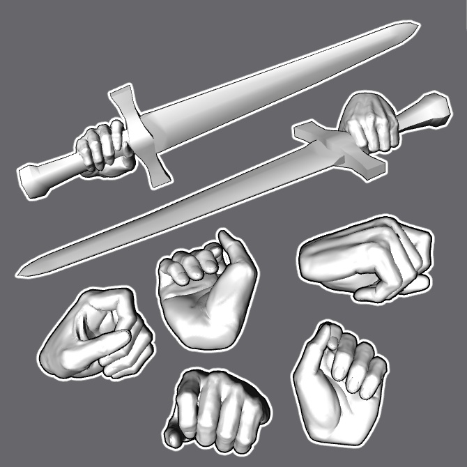 ぷにっとゴリッとリアルな肉感の手 木剣を握る手