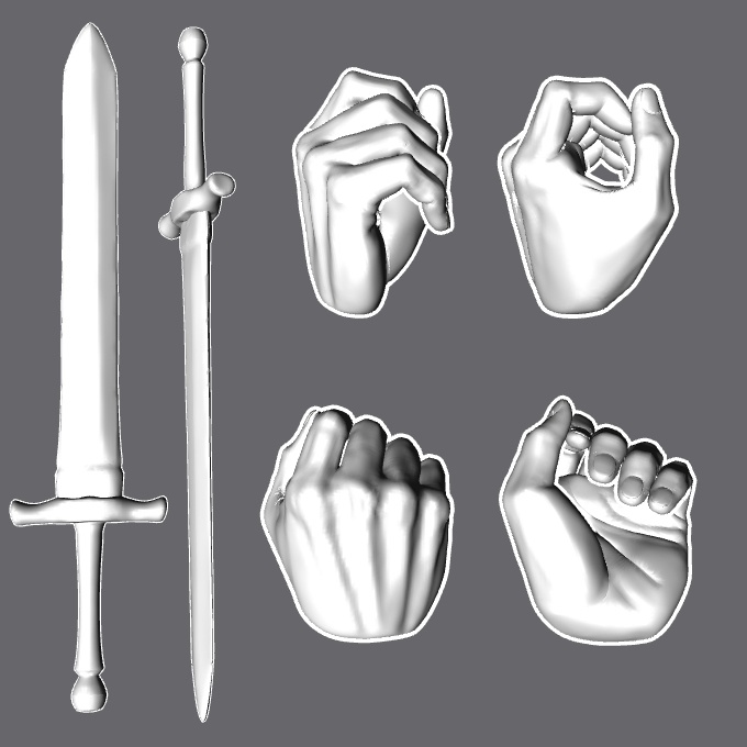 ぷにっとゴリッとリアルな肉感の手 両手剣を握る手