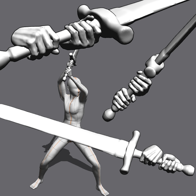 ぷにっとゴリッとリアルな肉感の手 両手剣を握る手