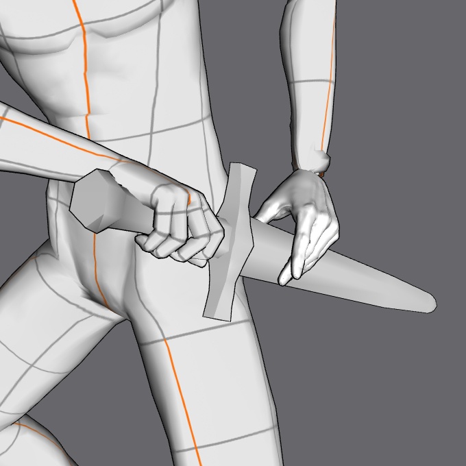 ぷにっとゴリッとリアルな肉感の手 剣に添える手