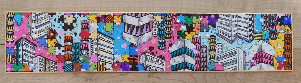 パズルの街の絵（横長）