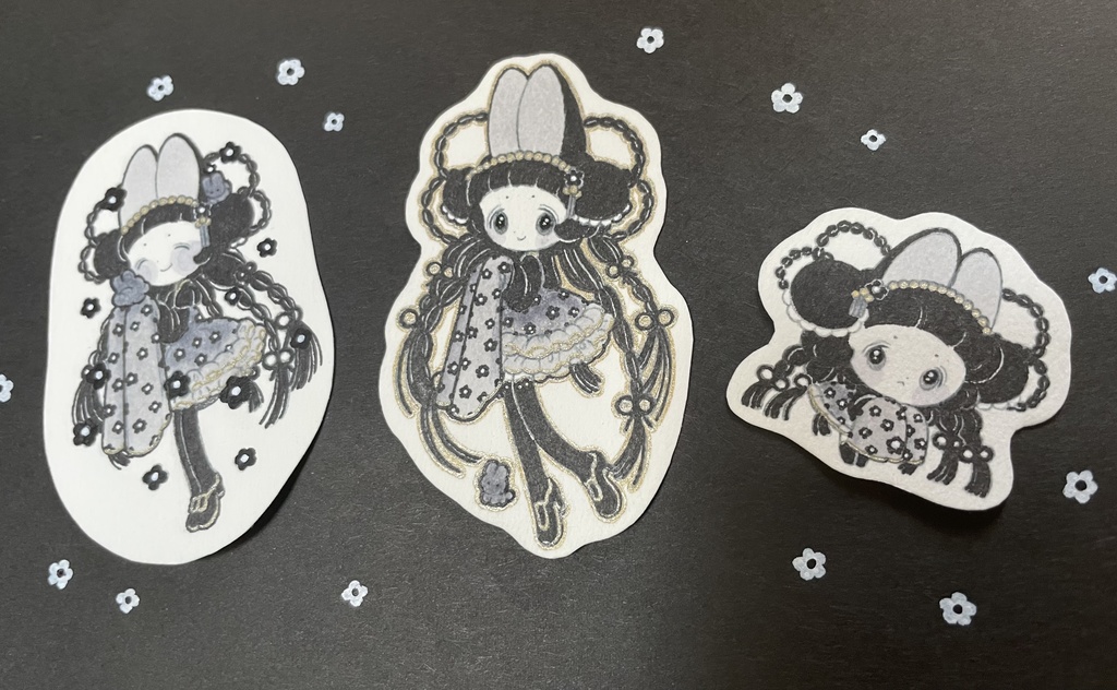 手描き オリジナルイラスト ミニ原画 3枚セット 黒兎