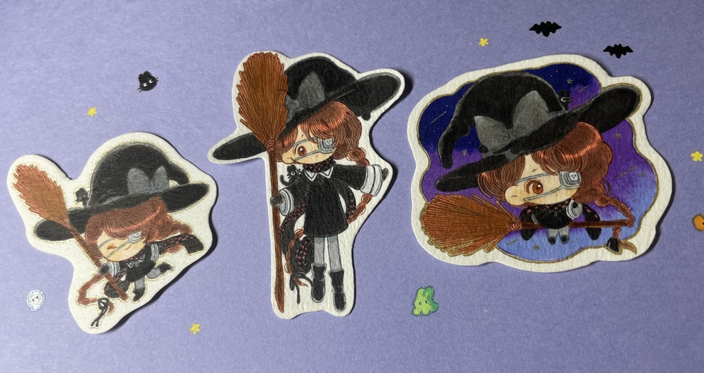 手描き オリジナルイラスト ミニ原画 3枚セット 魔女