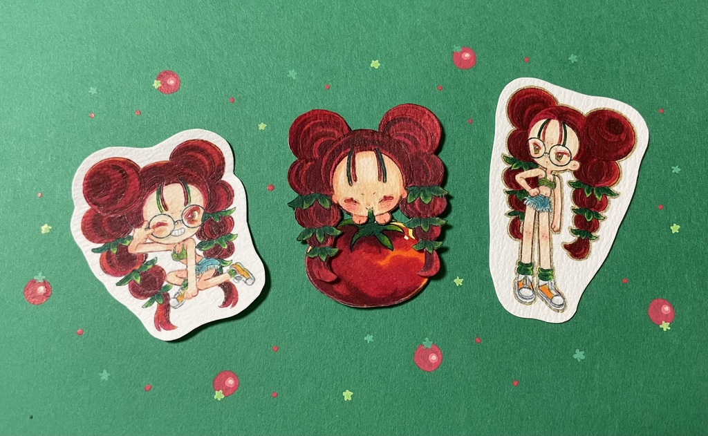 手描き オリジナルイラスト ミニ原画 3枚セット トマトちゃん