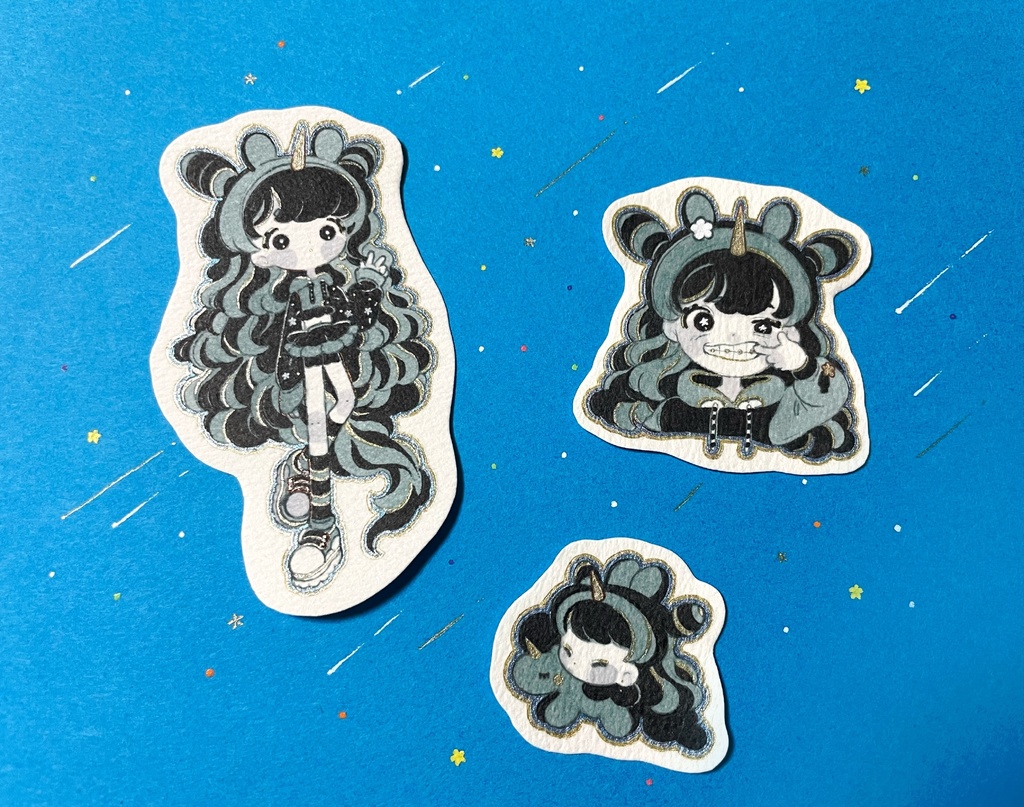 手描き オリジナルイラスト ミニ原画 3枚セット ユニコーンちゃん