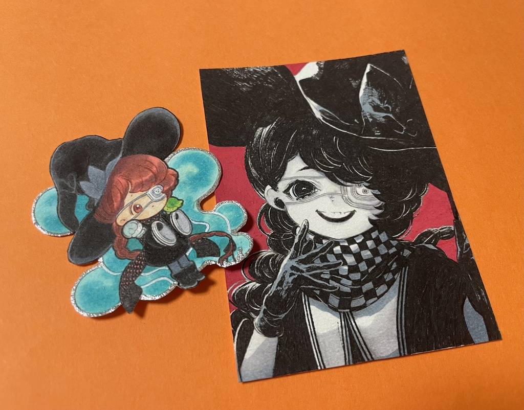 手描き オリジナルイラスト ミニ原画+モノクロ画 2枚セット