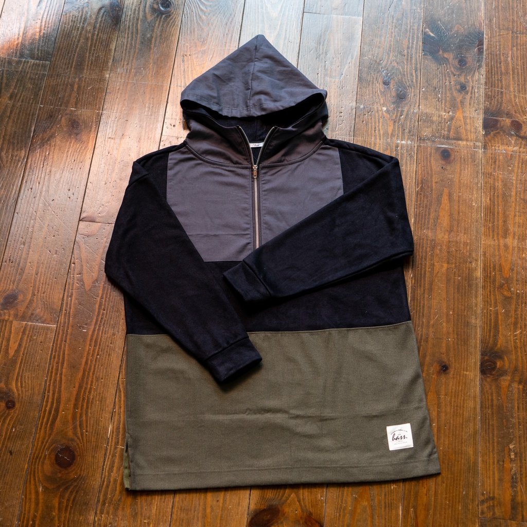 配色パーカーワンピース 異素材MIX生地タイプ◎