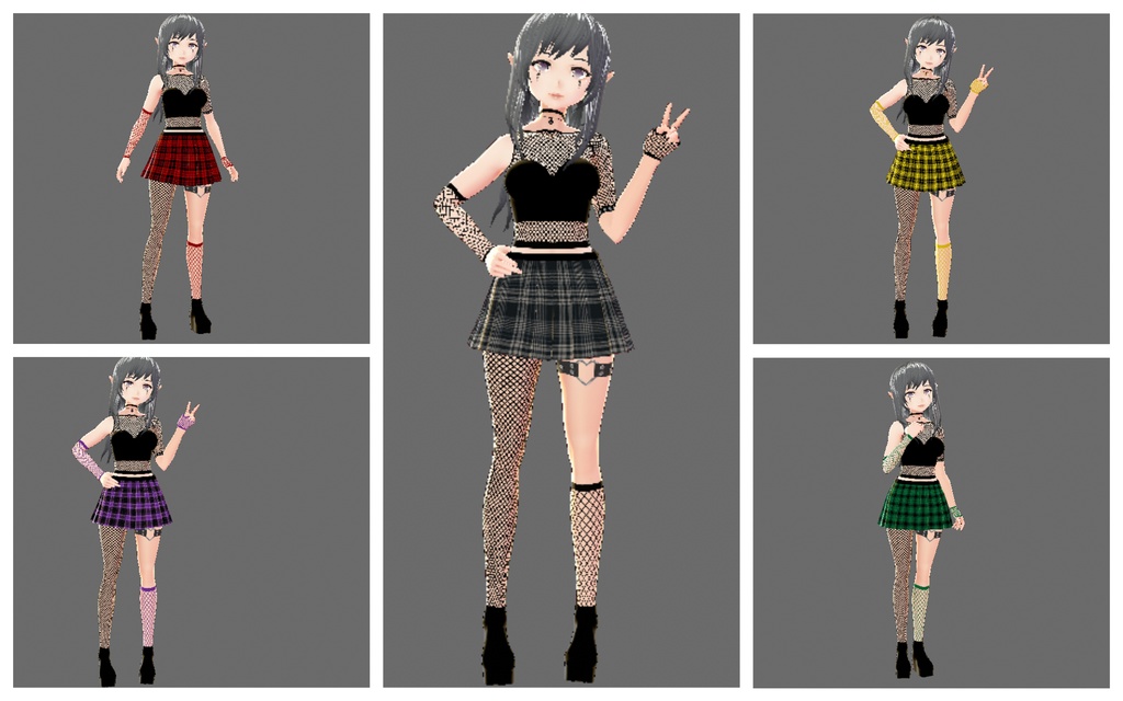Fishnet Crop Top Plaid Skirt Pack