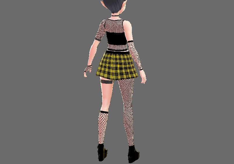 Fishnet Crop Top Plaid Skirt Pack