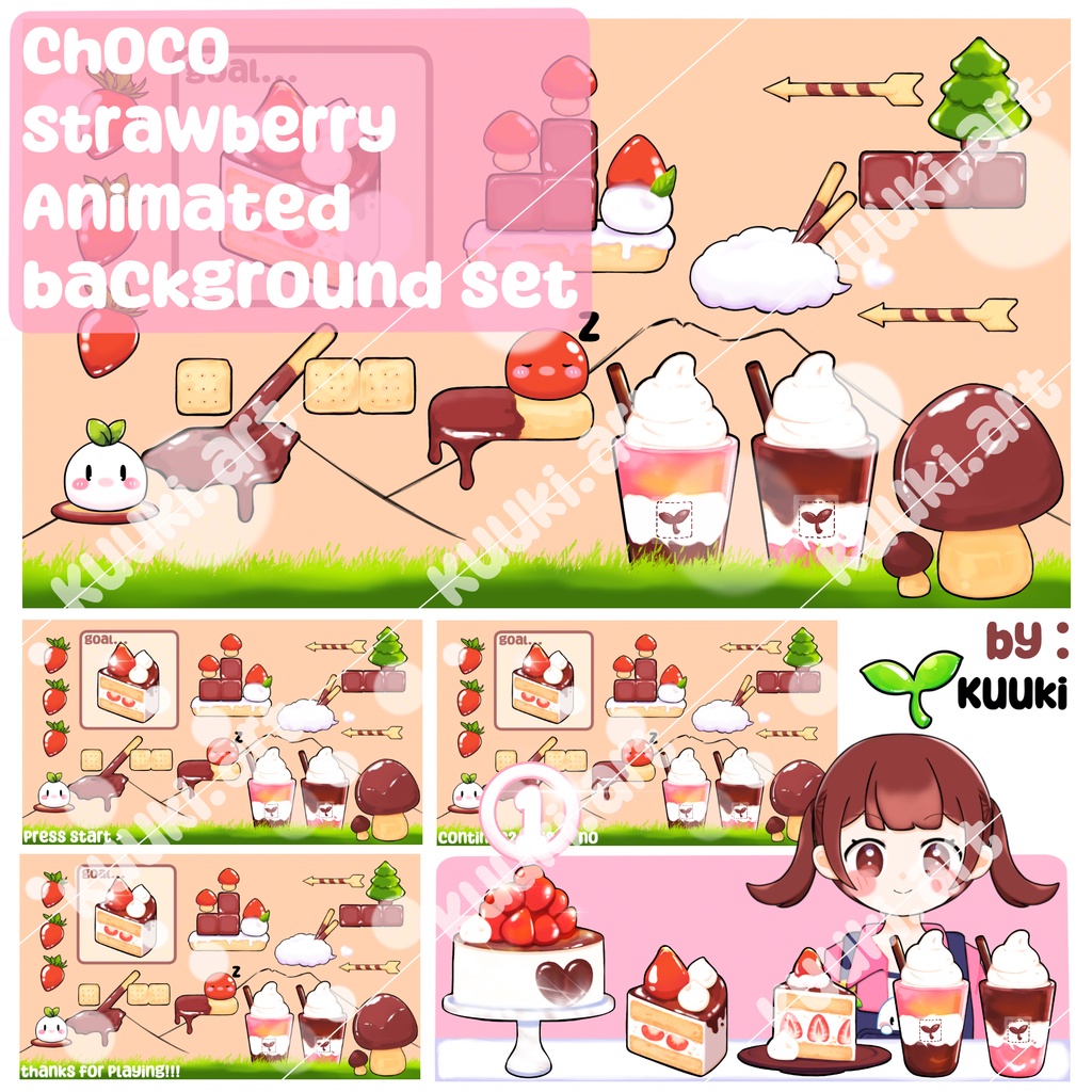 【動く待機画面＆背景&アイテムセット】Choco Strawberry チョコストロベリー