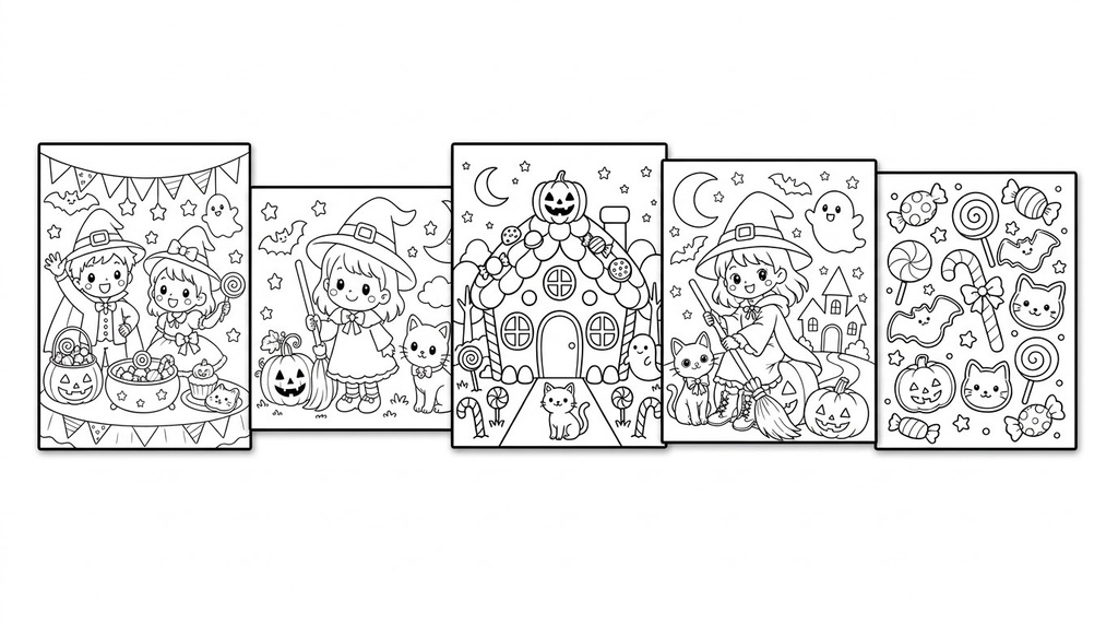 ハロウィンぬりえ 5枚セット｜幼児向け｜Halloween Coloring Pages｜ A4 PDF 5枚