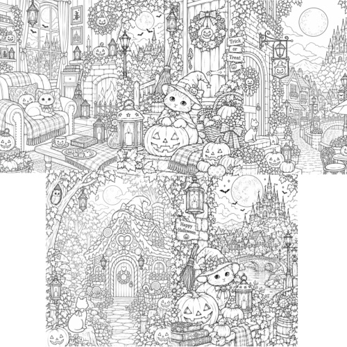 ハロウィンぬりえ 5枚セット ｜Halloween Coloring Pages｜A4 PDF 5枚