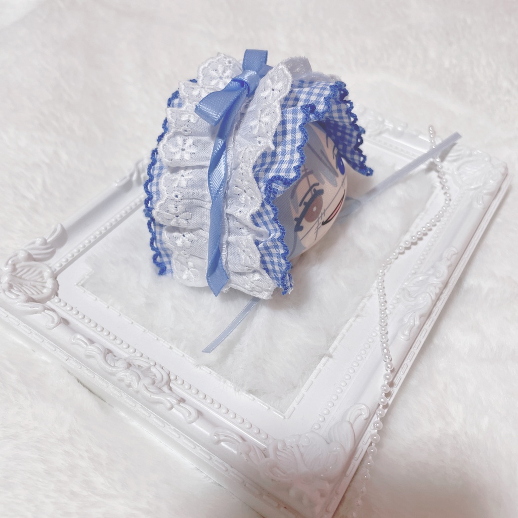 水色チェクヘッドドレス𓈒 𓂂𓏸𓋪