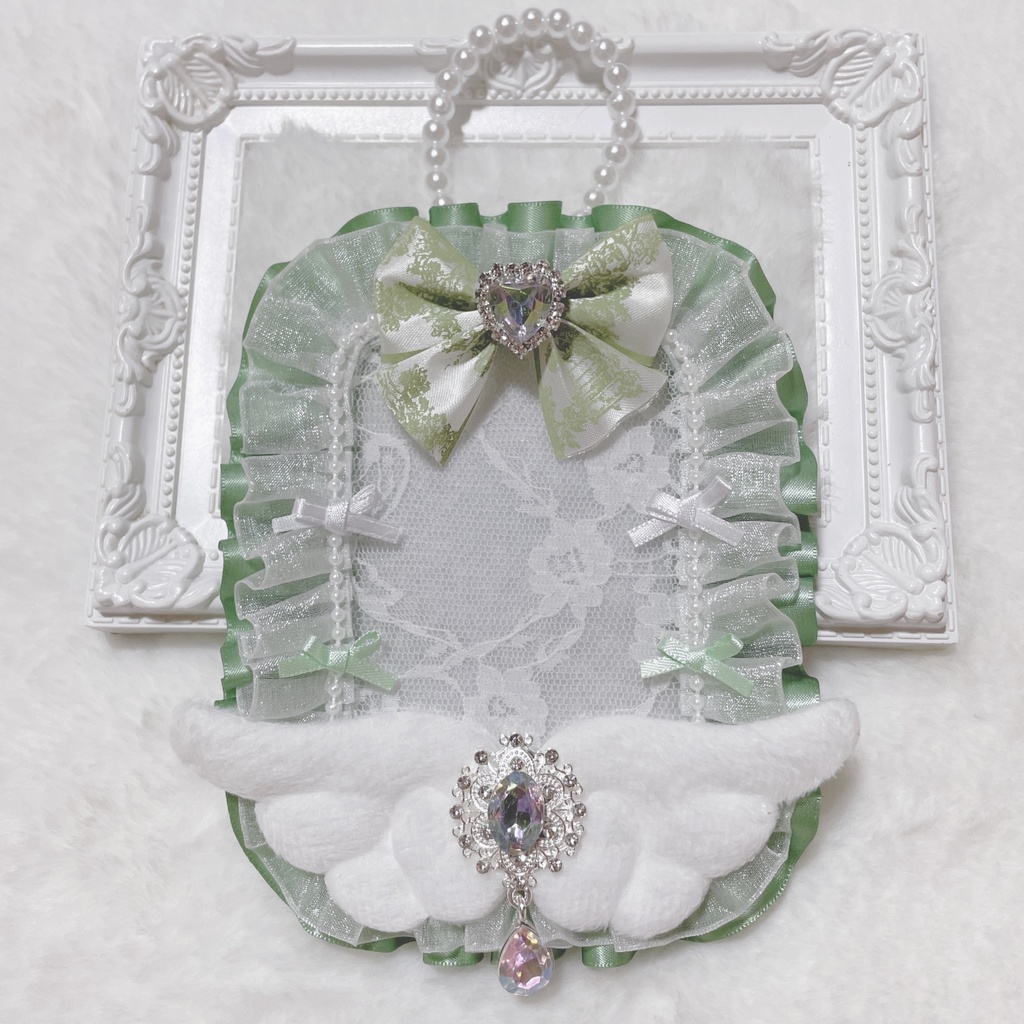 グリーンホワイト♡ストラップ付きセット