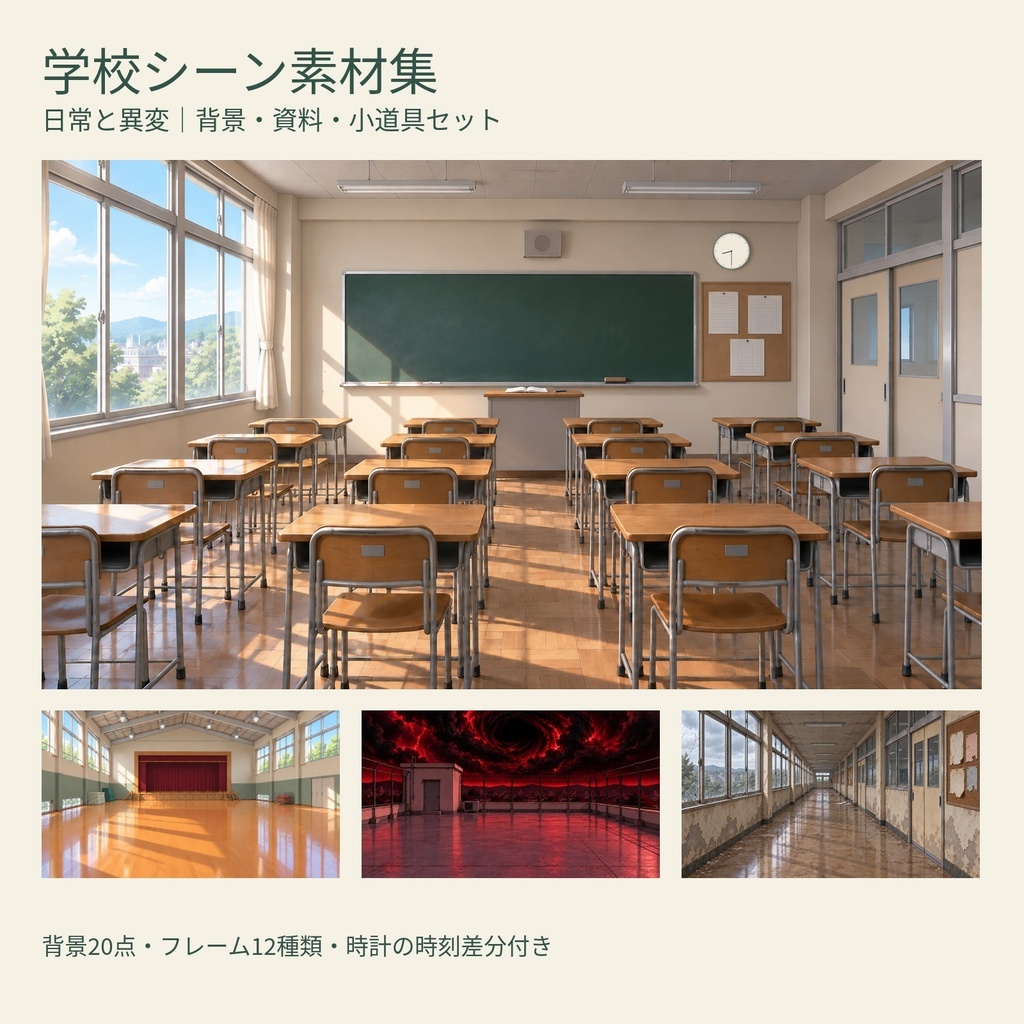 【ココフォリア／TRPG】学校シーン素材集｜日常と異変【背景20点・PNG110ファイル】