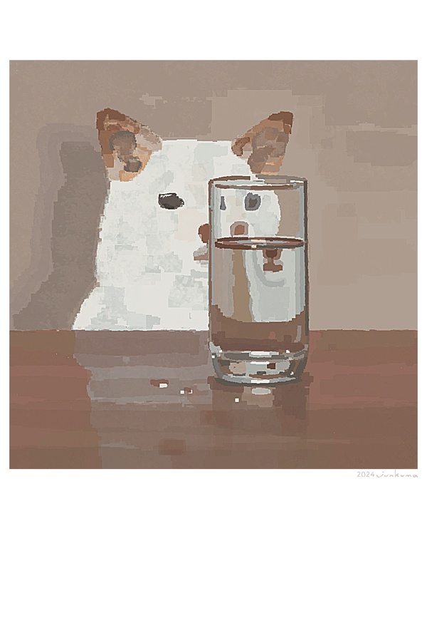 「コップと犬」ツヤツヤポストカード
