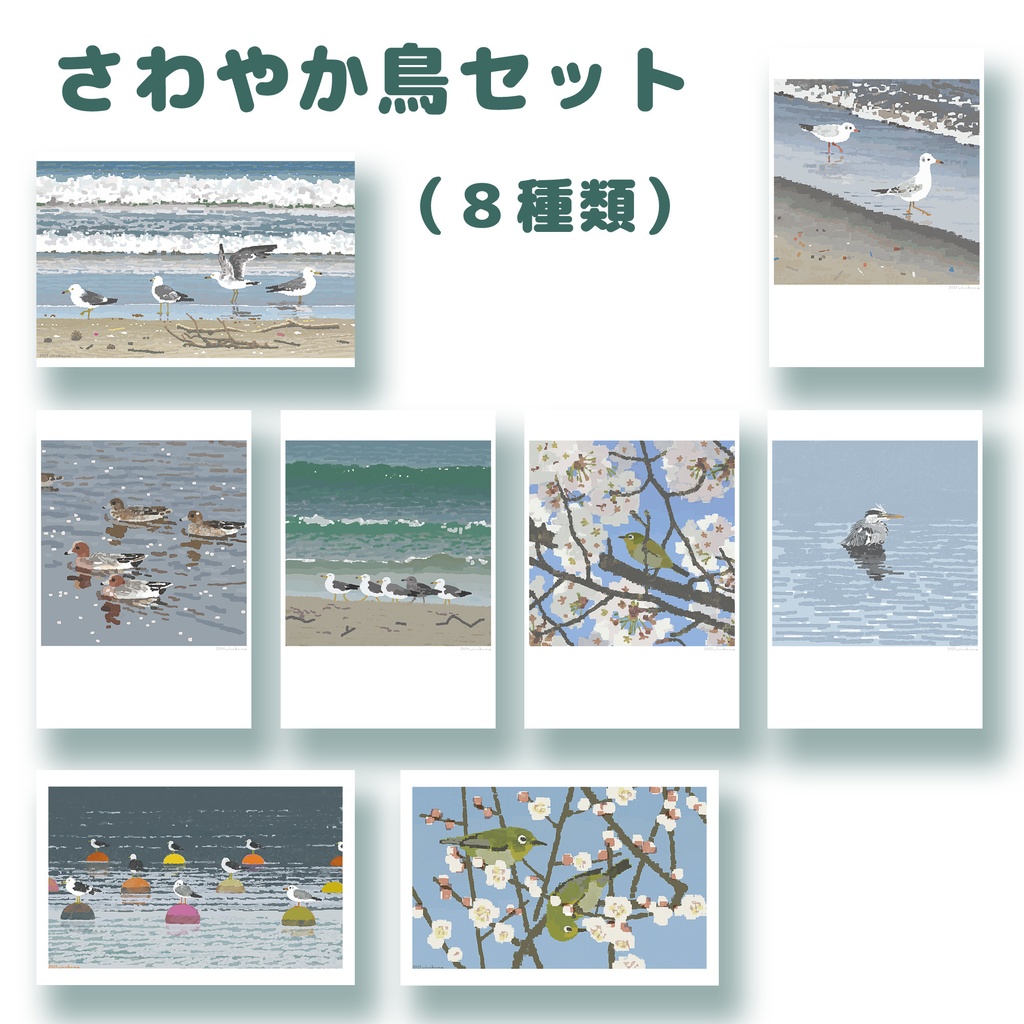 さわやか鳥セット・8種類【ポストカード】