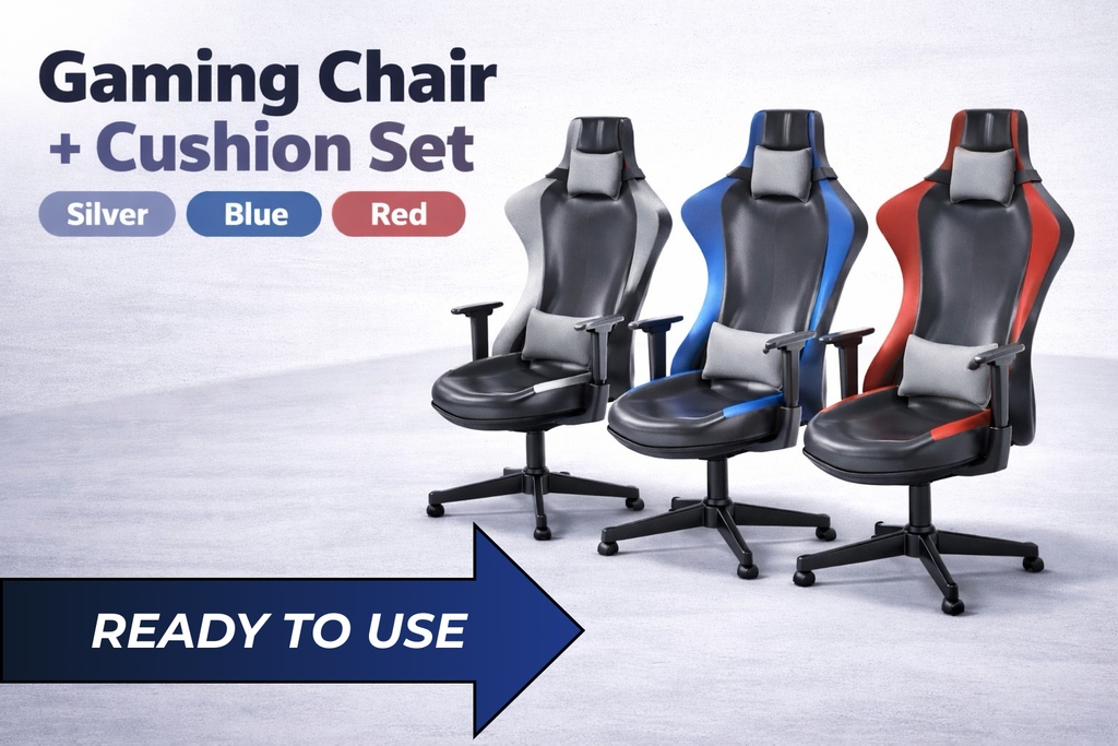 ゲーミングチェア　3色セット（クッション付き）汎用３Ⅾモデル