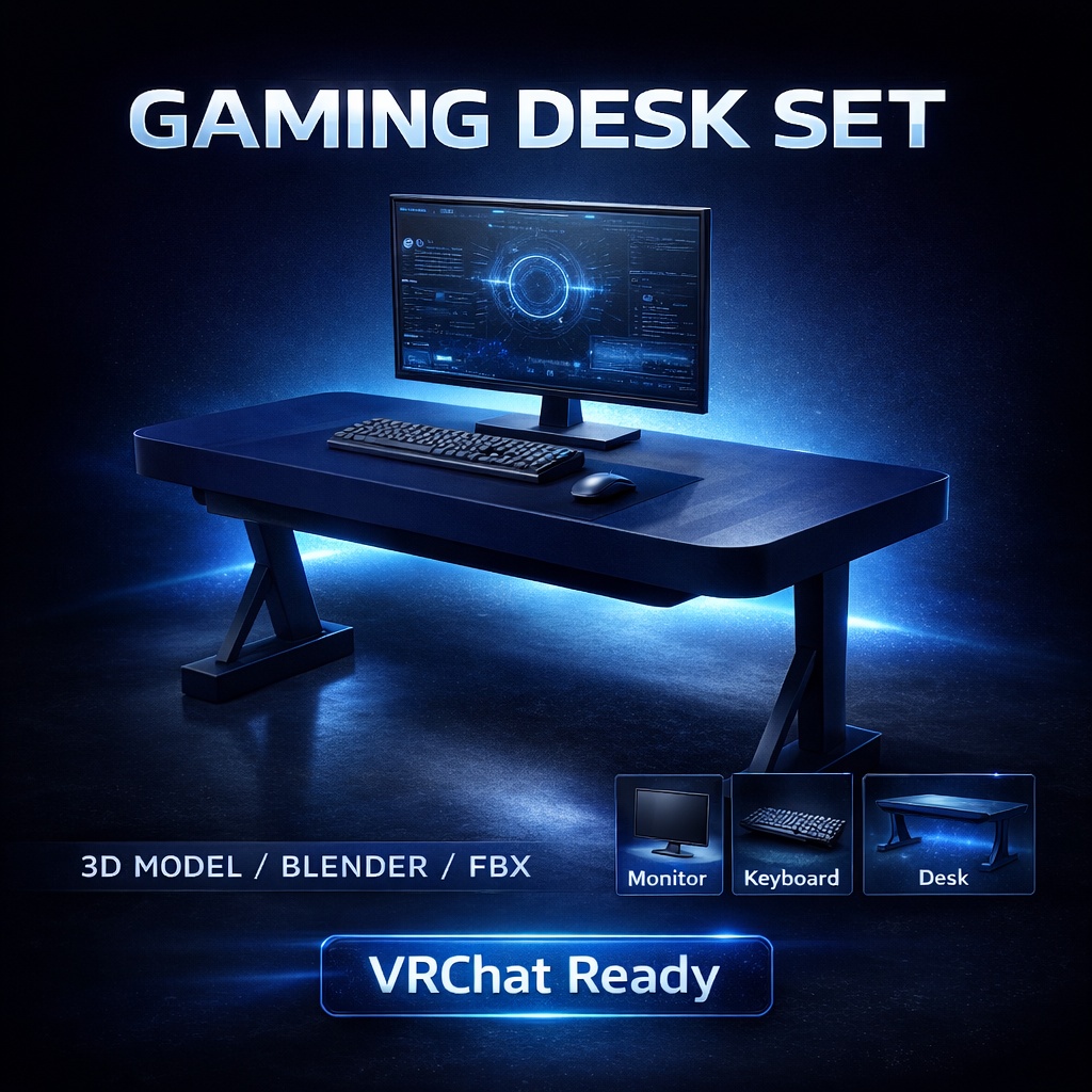 PCデスク環境３Dモデルセット ｜デスク・モニター・キーボード・マウス｜Blender/FBX