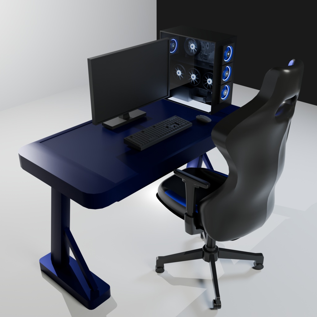 【3Dモデル】Gaming Room Full Set | ゲーミングデスク環境フルセット | Blender/FBX/VRchat