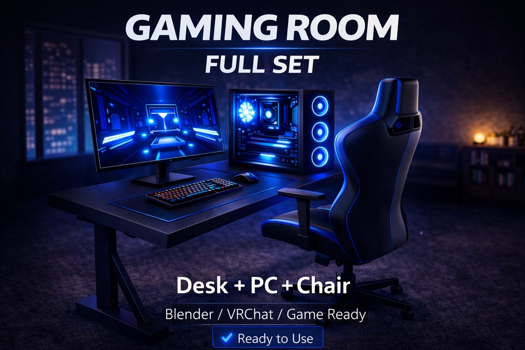 【３Dモデル】Gaming　Room　Full Set | ゲーミングデスク環境フルセット | Blender/FBX/VRchat