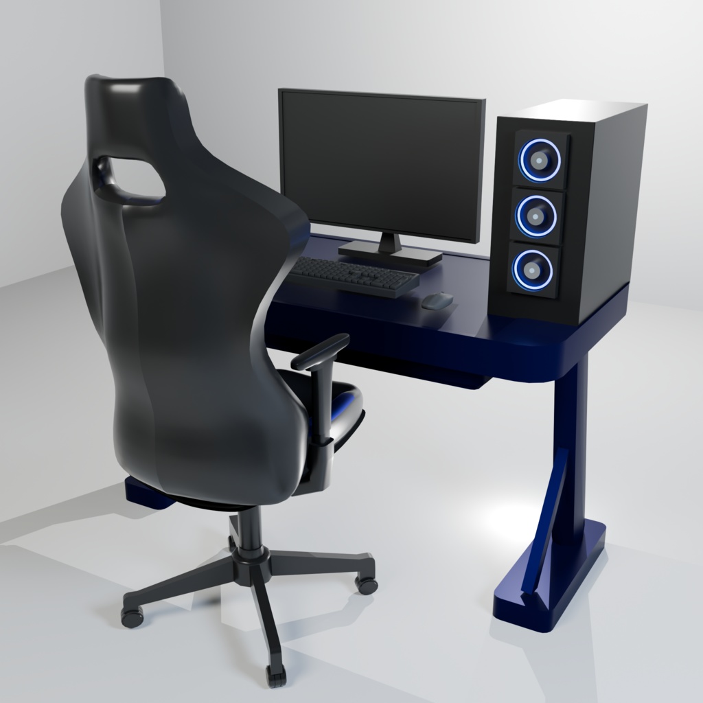 【3Dモデル】Gaming Room Full Set | ゲーミングデスク環境フルセット | Blender/FBX/VRchat