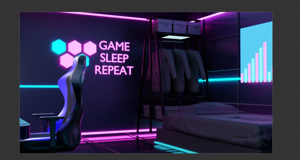 LUNA ANALYSIS ROOM Cyberpunk / Neon Gaming Bedroom Scene for Blender