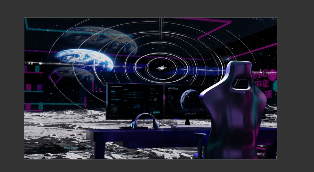 LUNA ANALYSIS ROOM Cyberpunk / Neon Gaming Bedroom Scene for Blender