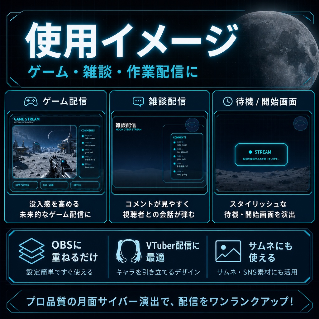 月面サイバー配信素材パック【OBS / VTuber / 商用利用OK