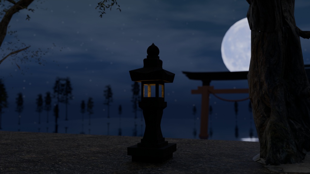 月潮神社 LunarShrine|月夜の和風神社 3Dシーン素材【Blender】