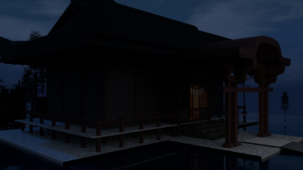 月潮神社 LunarShrine|月夜の和風神社 3Dシーン素材【Blender】