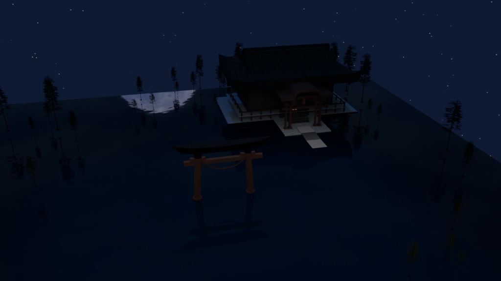 月潮神社 LunarShrine|月夜の和風神社 3Dシーン素材【Blender】