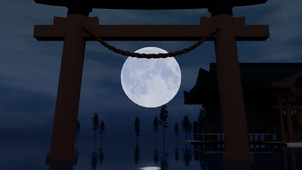 月潮神社 LunarShrine|月夜の和風神社 3Dシーン素材【Blender】