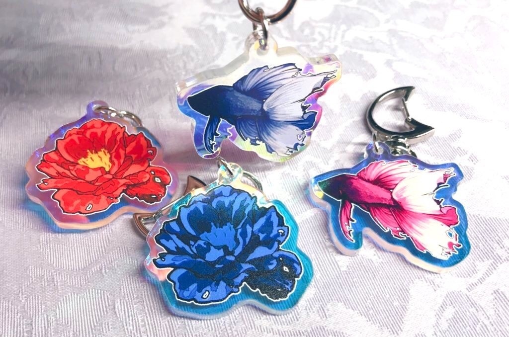 オーロラアクリルキーホルダー(椿・ベタ)