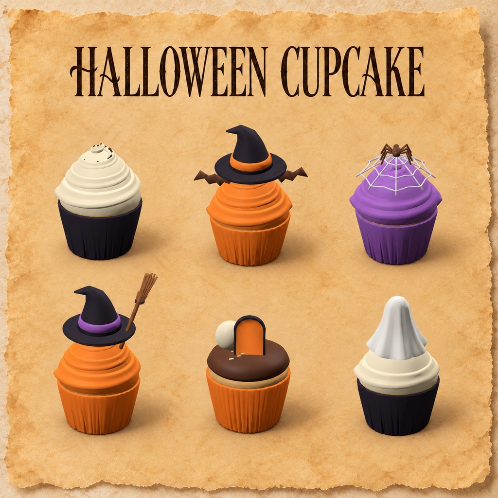 かわいいハロウィンカップケーキ6種セット|3Dモデル