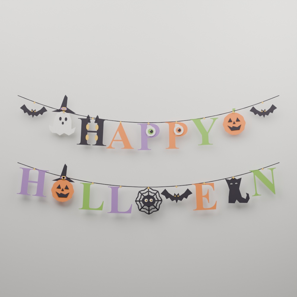 かわいいハッピーハロウィンガーランド｜曲げられる3Dモデル 