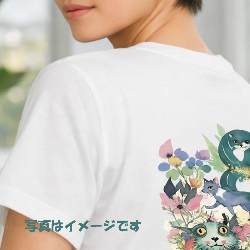 花とねこの幸せの時間(縁起物) Cats in Bloom(両面 ; 肌触りGOOD; 白、黒)