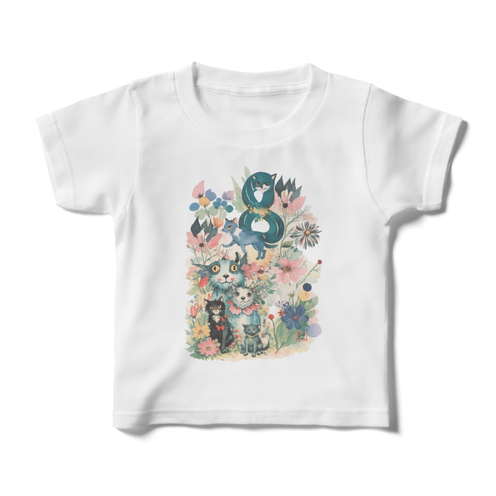 花とねこの幸せの時間(縁起物）Cats in Bloom（両面、キッズ kids）