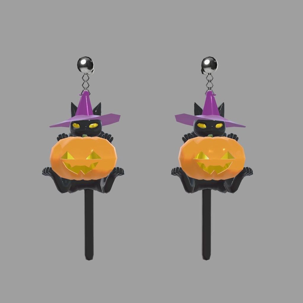 【VRC想定】ハロウィンなネコピアス(+カボチャのみVer有)