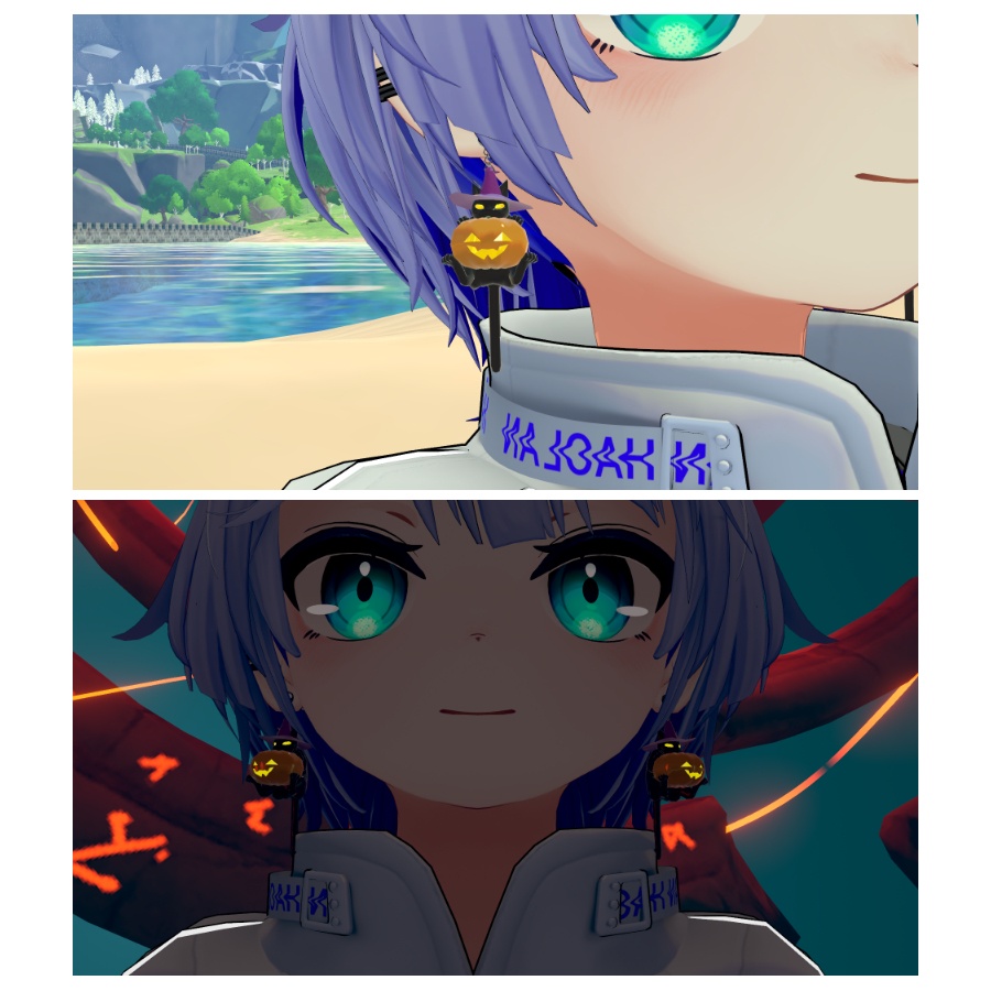 【VRC想定】ハロウィンなネコピアス(+カボチャのみVer有)
