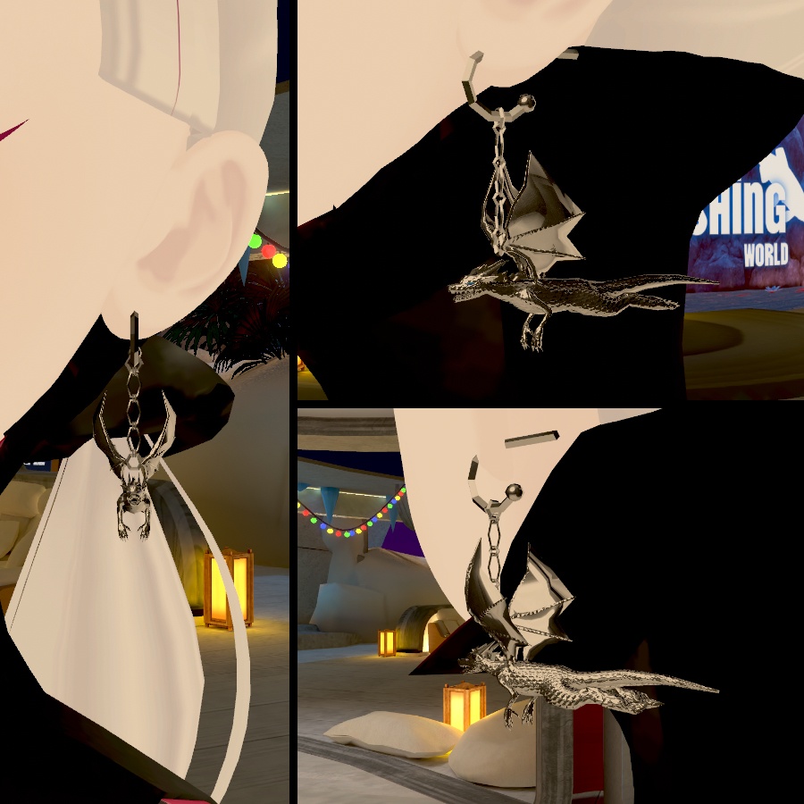 【VRC想定】揺れ動くドラゴンピアス