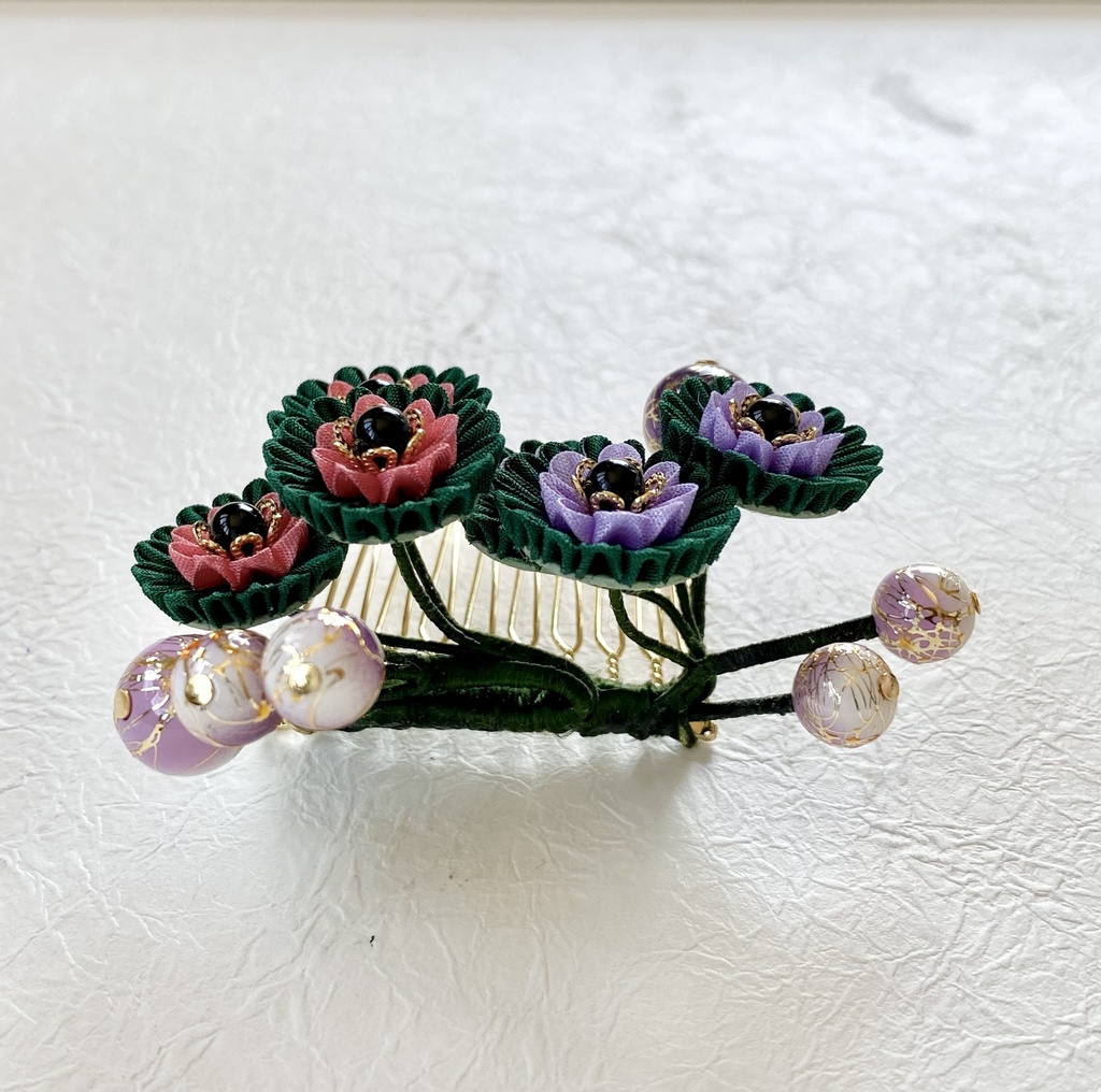 江イメージつまみ細工ヘアコーム(小花)