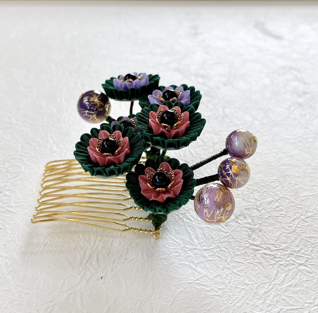 江イメージつまみ細工ヘアコーム(小花)