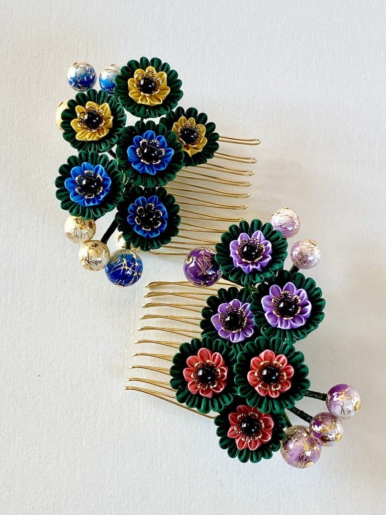 江イメージつまみ細工ヘアコーム(小花)